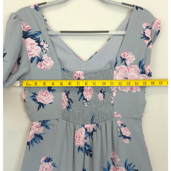 Candies Ruffled Midi Dress Babydoll Lined High Low Women S Gray Pink Floral - Picture 6 of 14